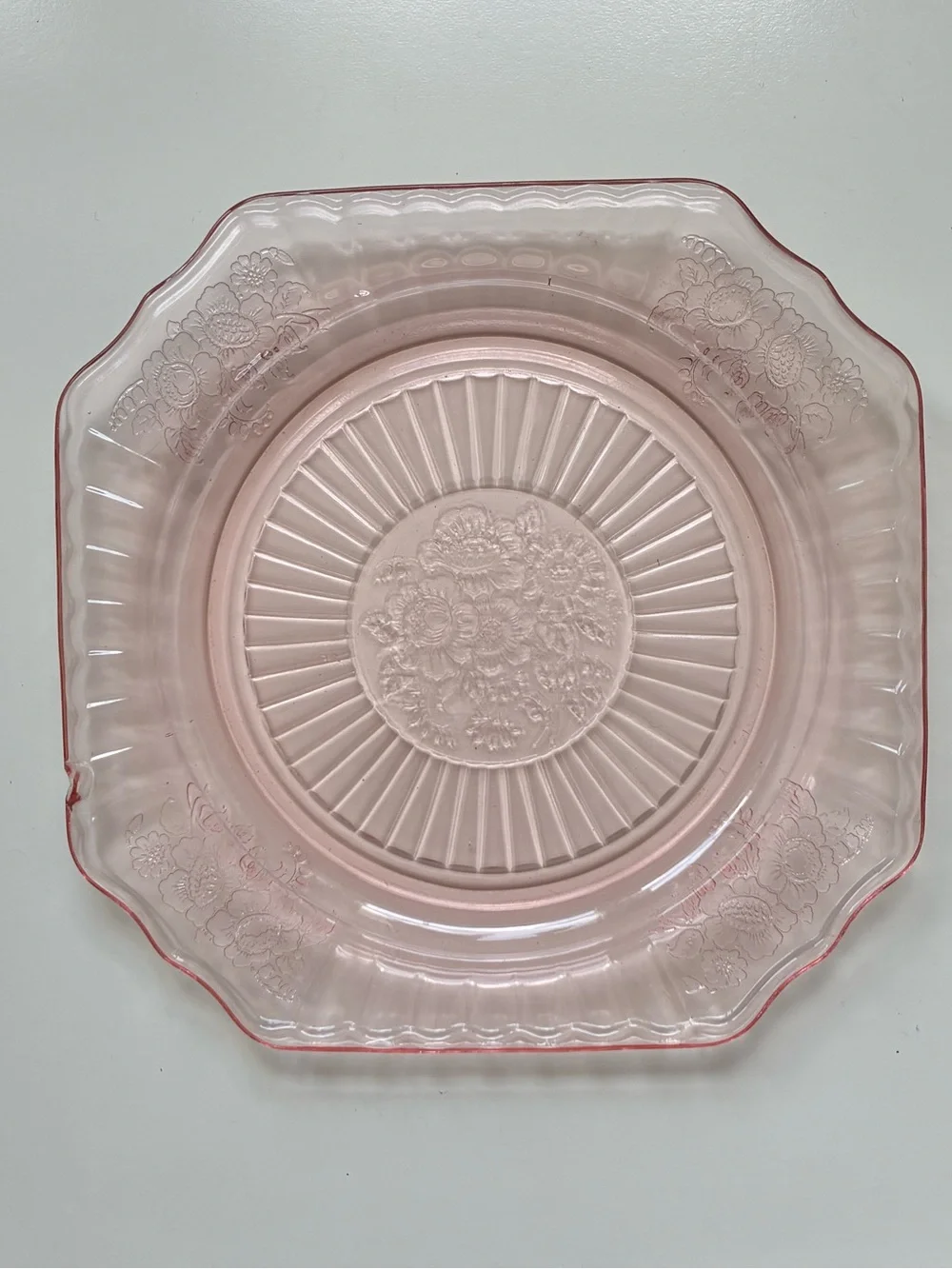 Vintage Style Pink Depression Glass Serving Plate - Decorative Floral Design